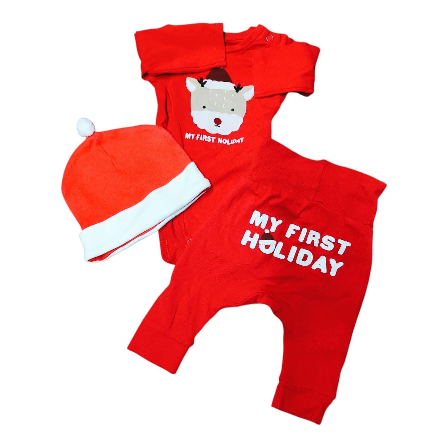 Pack Navidad Body manga larga y calza roja "My First Holyday" con gorro