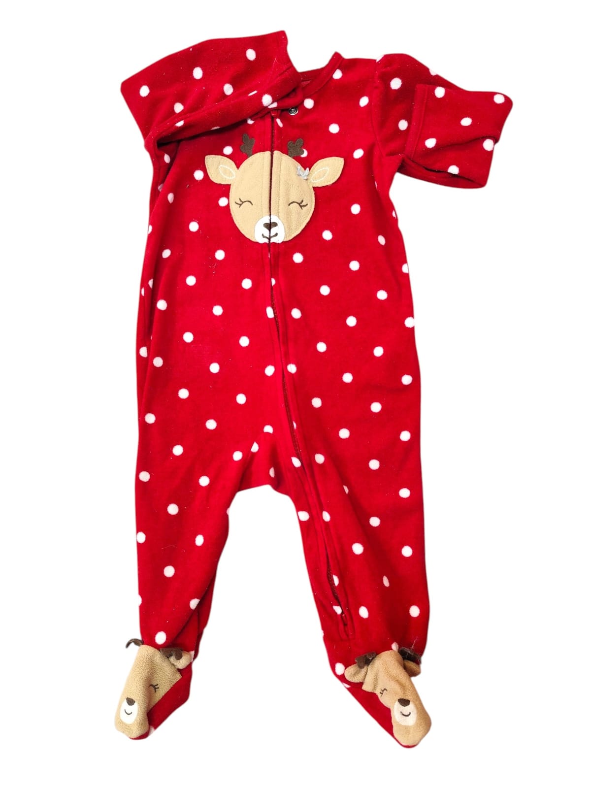 Osito Carter's Navidad de polar rojo con lunares blancos con diseño reno