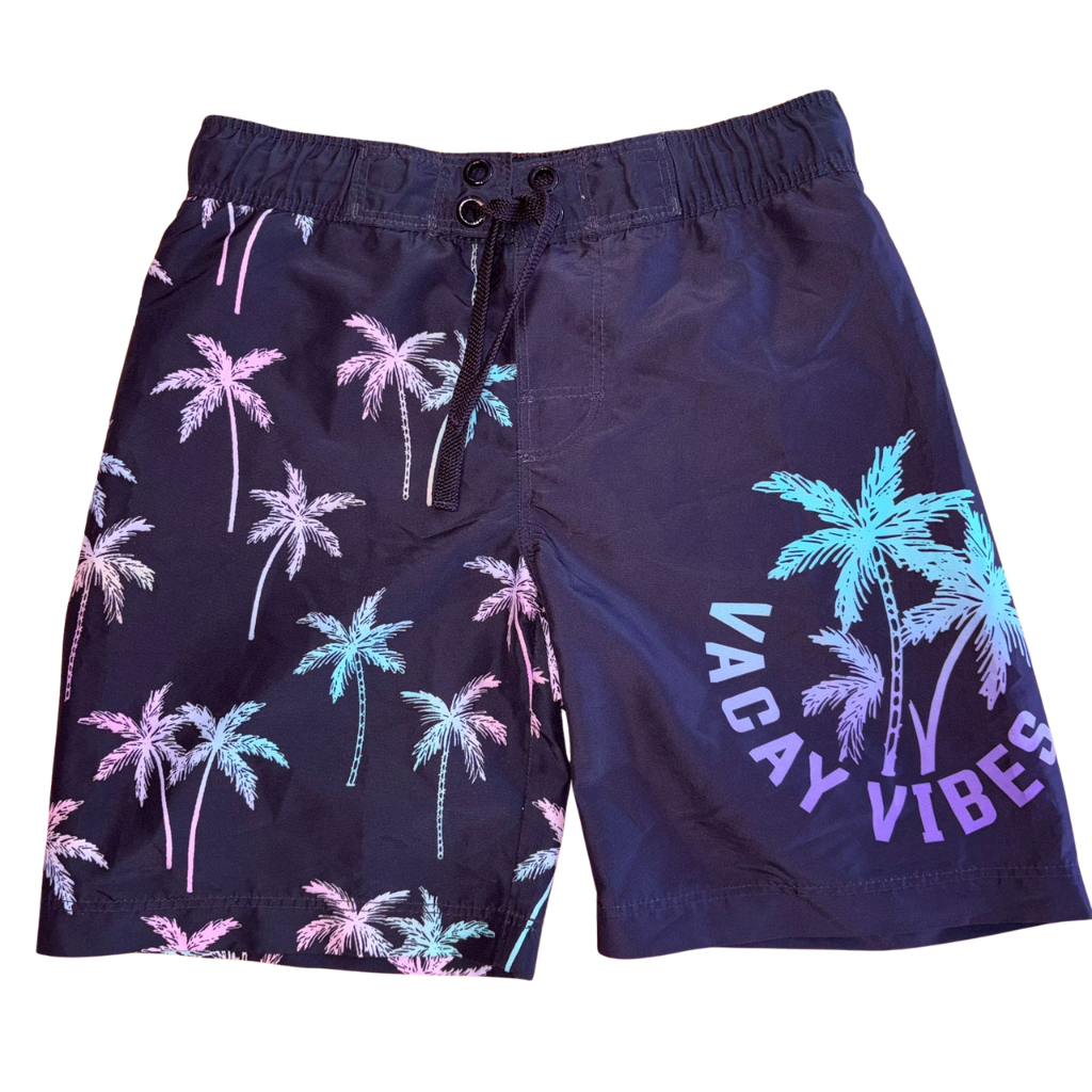 Short negro con diseño palmeras de colores