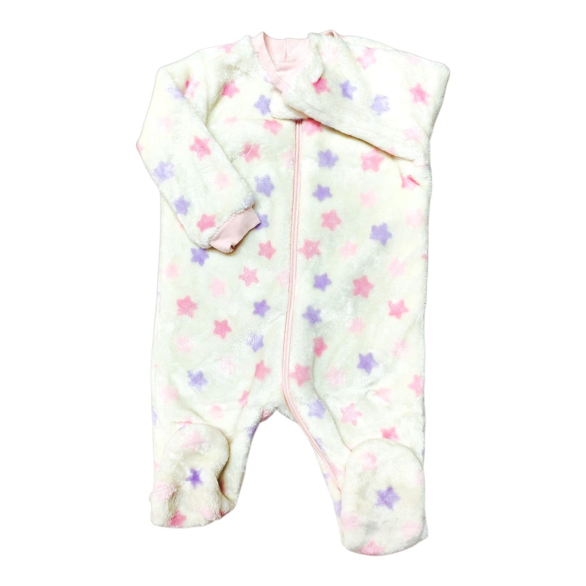 Osito de plush blanco con estrellitas rosadas y lila
