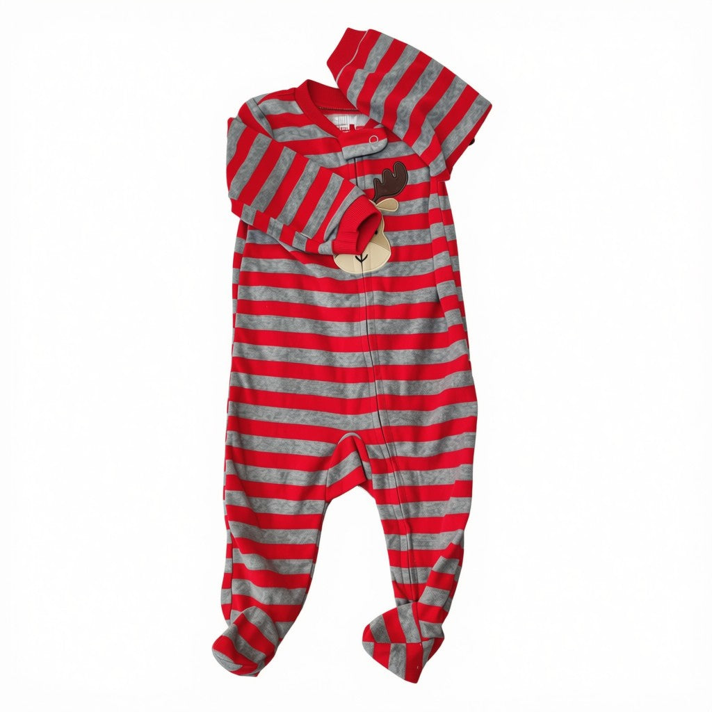 Osito Carter's Navidad rayas roja y gris diseño Reno