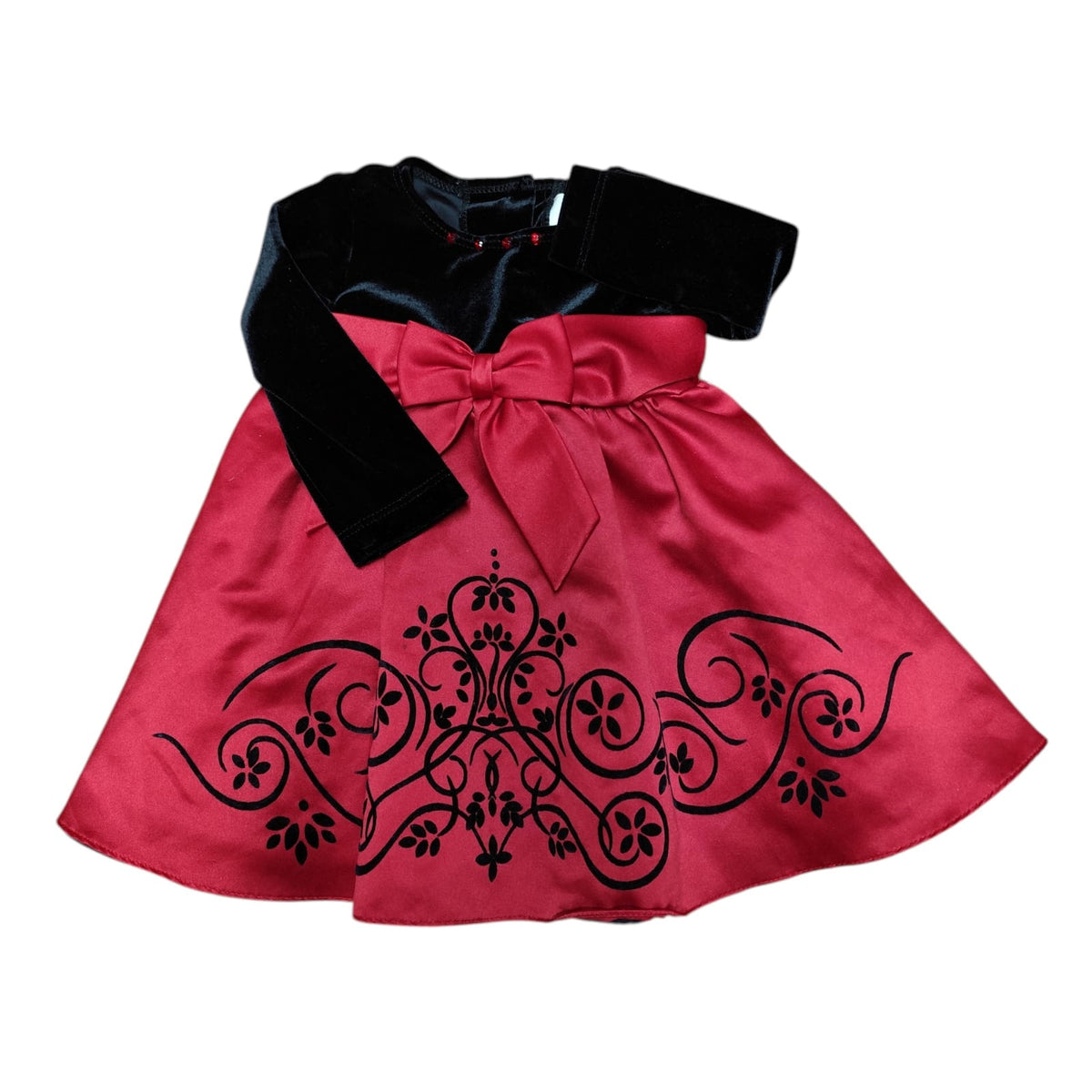 Vestido manga larga Navidad rojo y negro con lazo