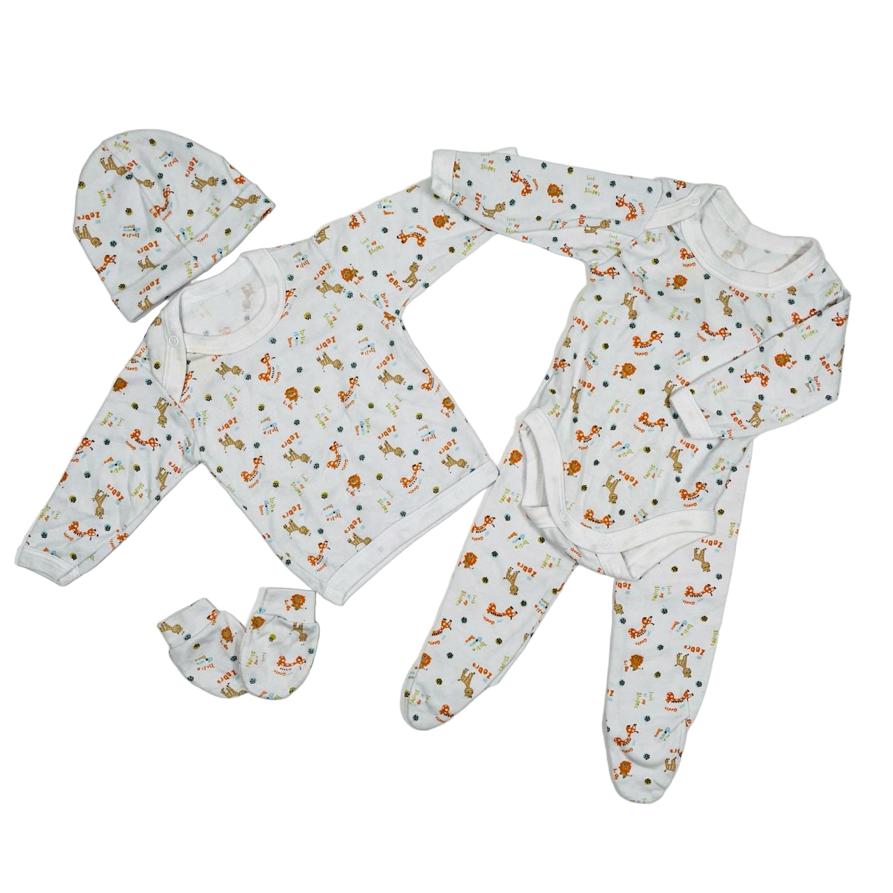 conjunto de algodon blanco diseño de jirafa leon y perrito