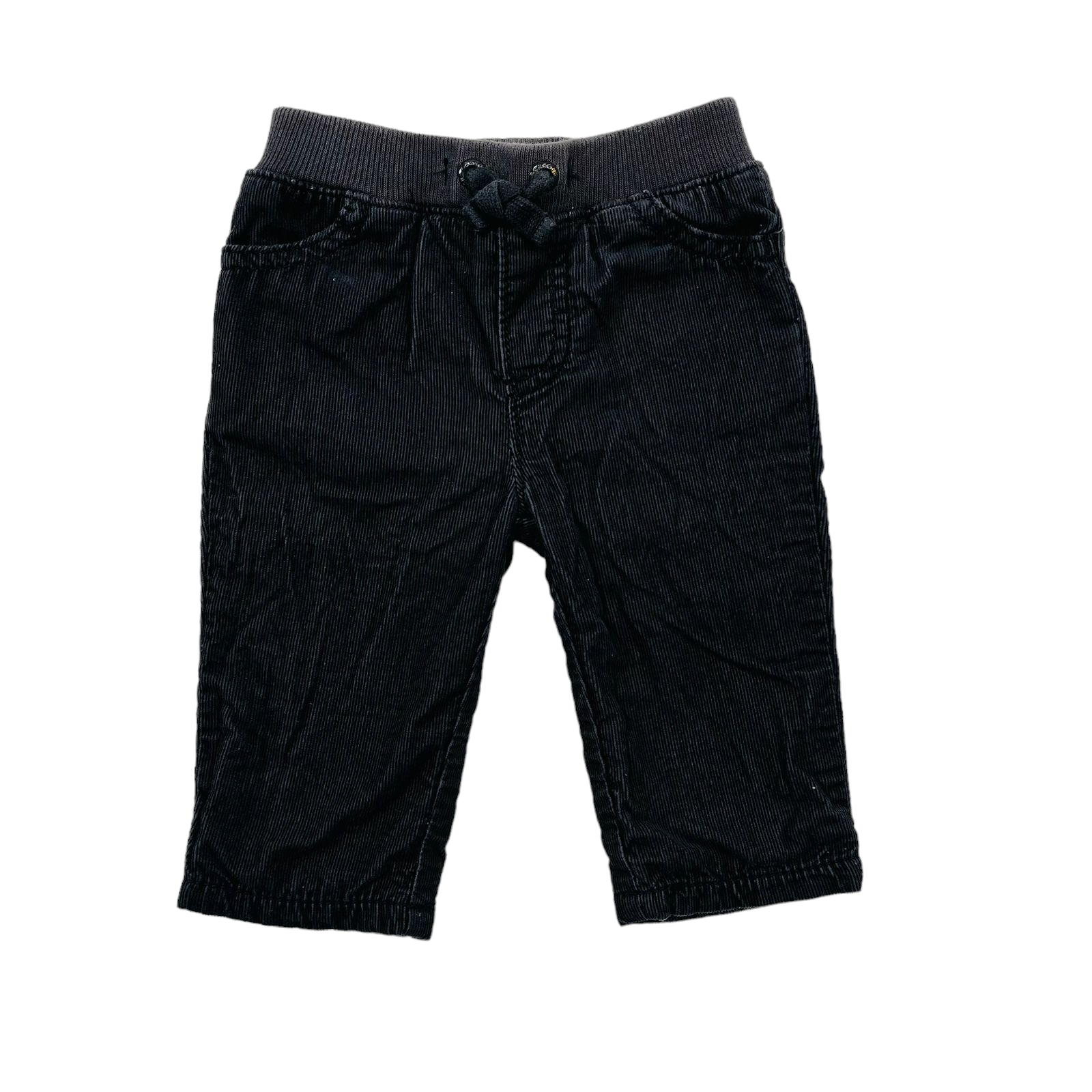 Pantalon cotele gris oscuro con pretina y bolsillos
