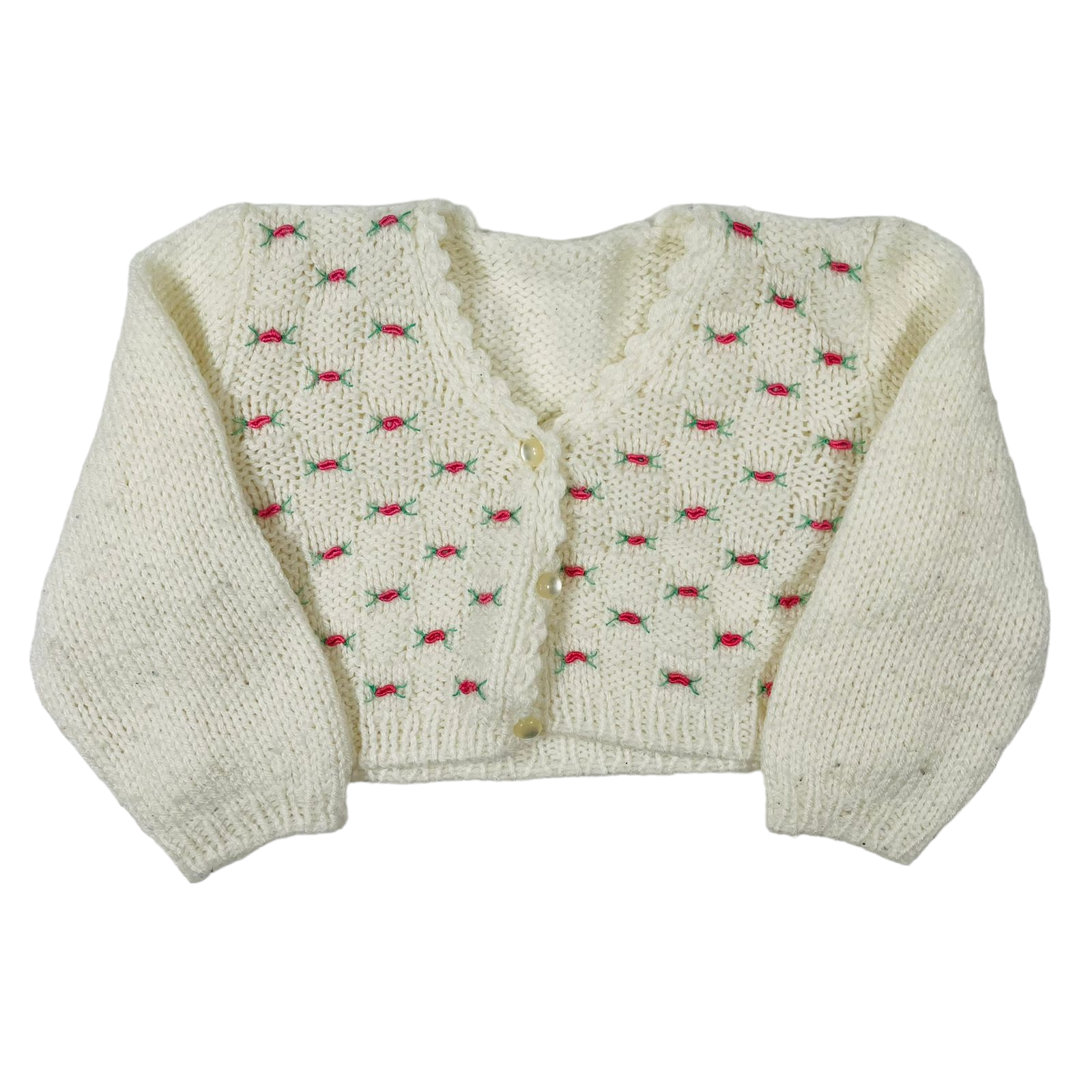 Chaleco lana blanco invierno con diseños rosados
