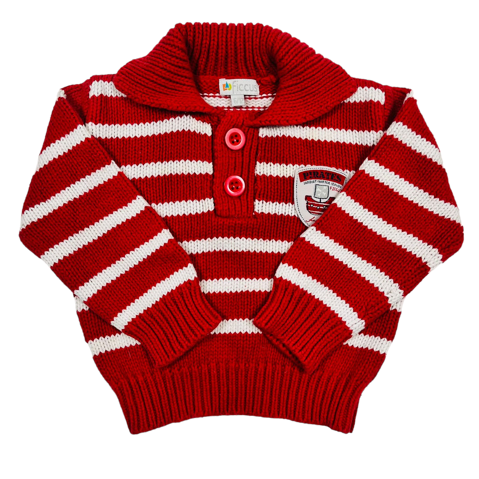 Chaleco de lana rojo con lineas blancas y botones diseño de barco con ancla pirates