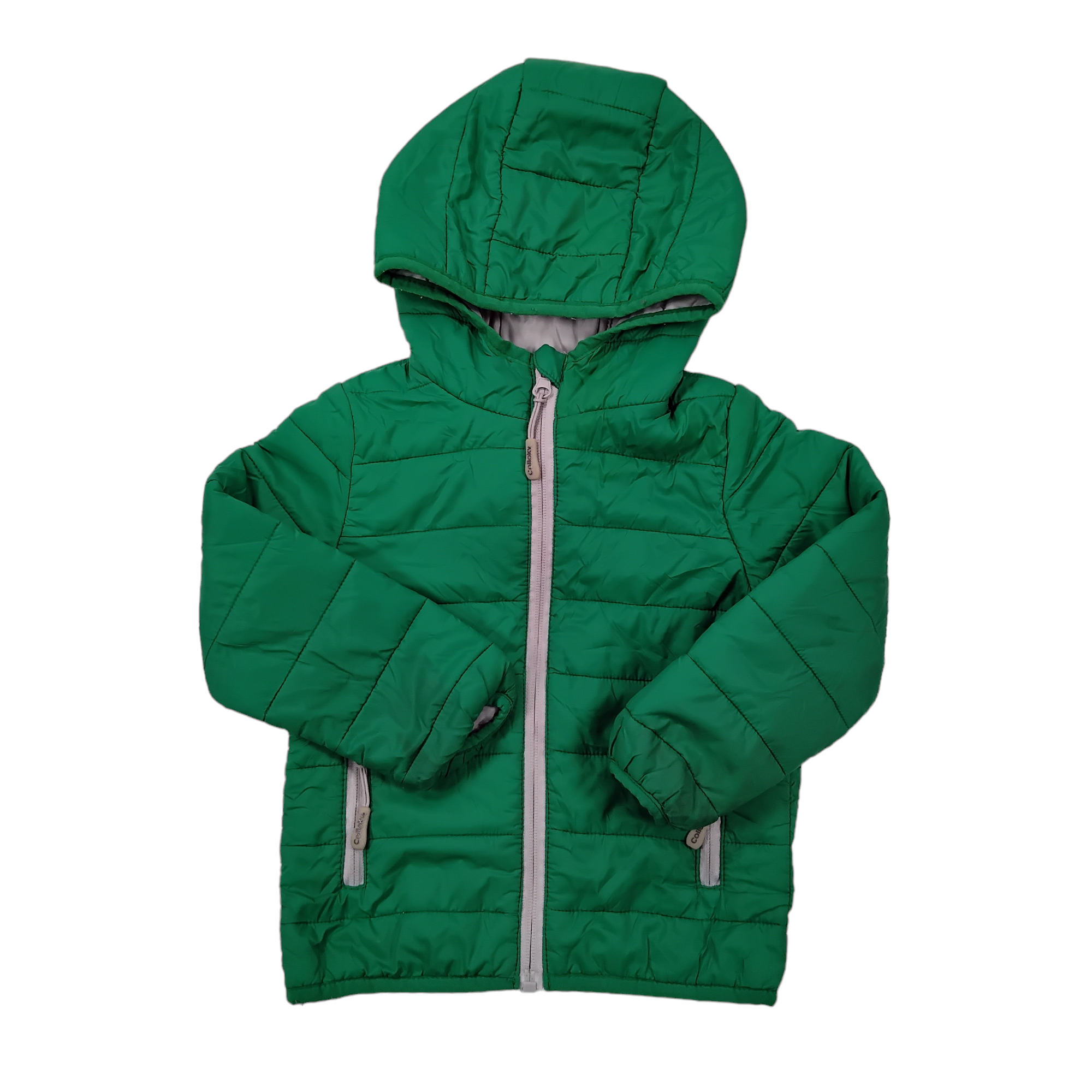 Parka verde con bolsillo y cierre gris