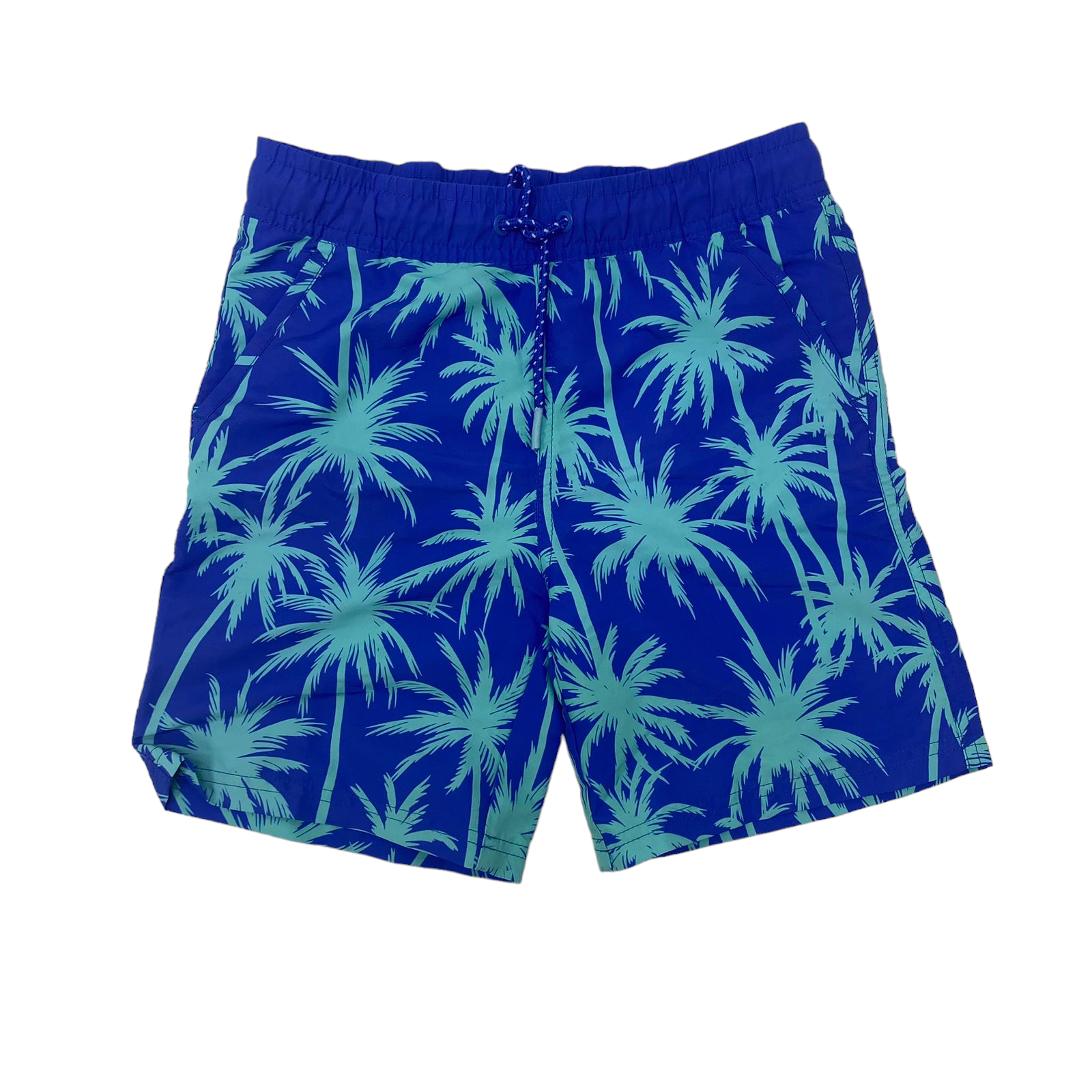 Short azul con palmeras celeste y cordones