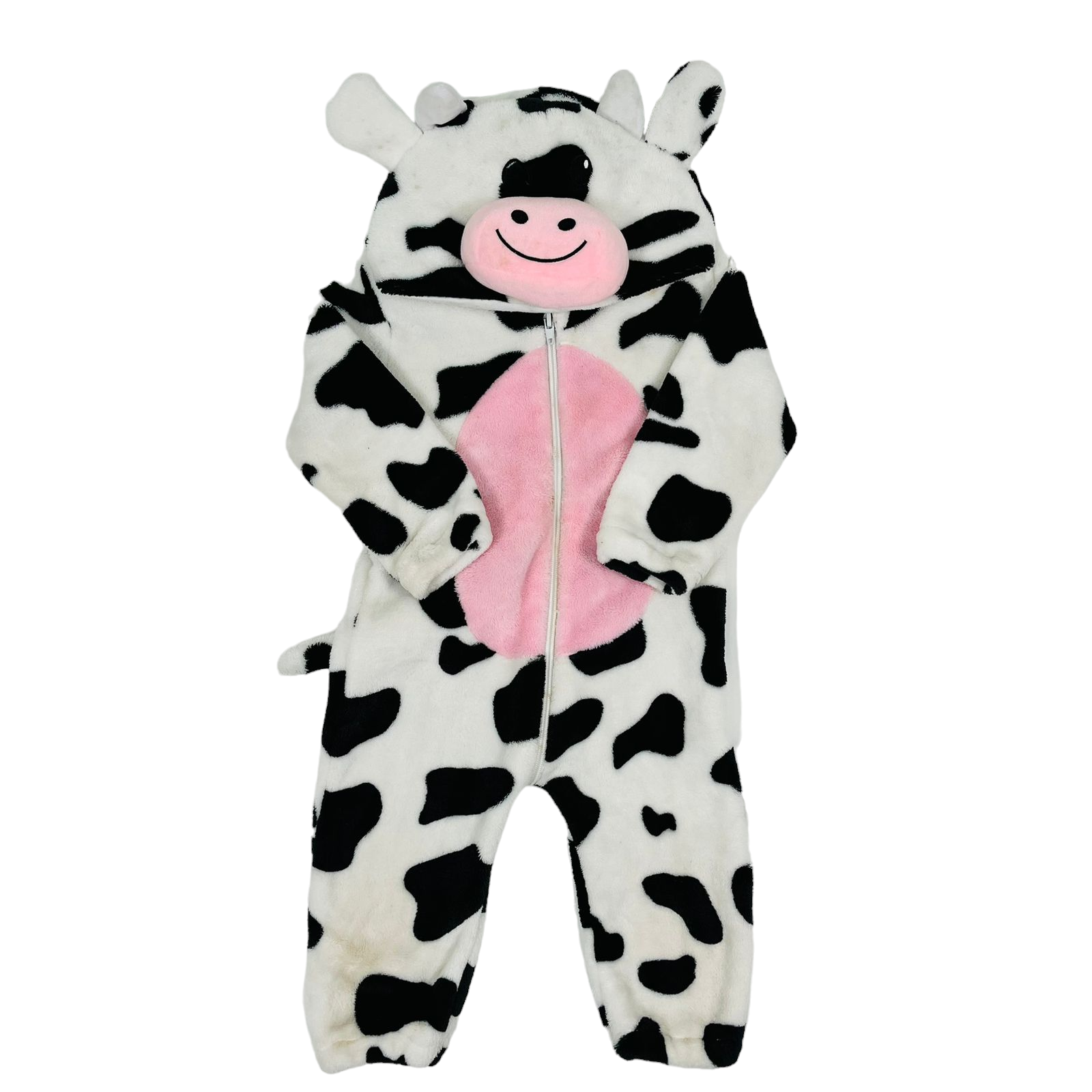 Osito de plush diseño de vaca con pecho rosado