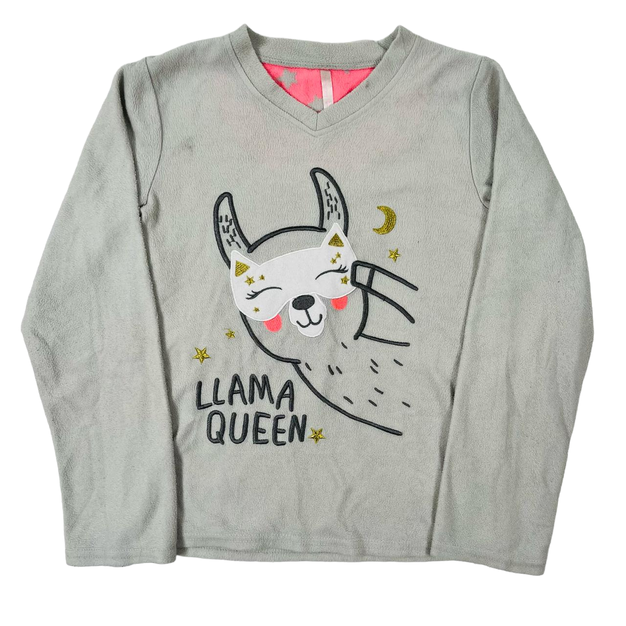 Poleron de pijama polar gris con diseño de llama queen