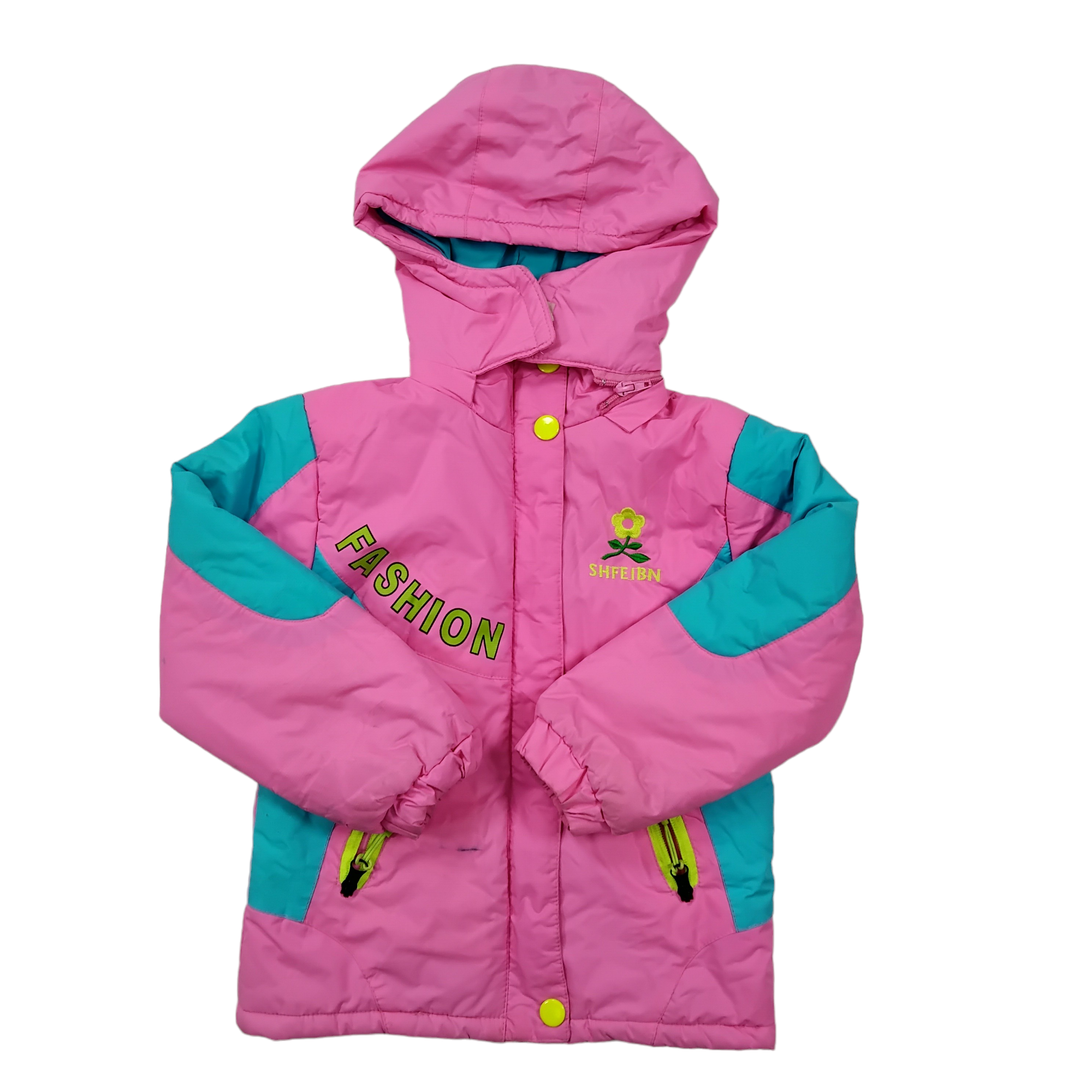 Parka rosada con celeste y colores fashion