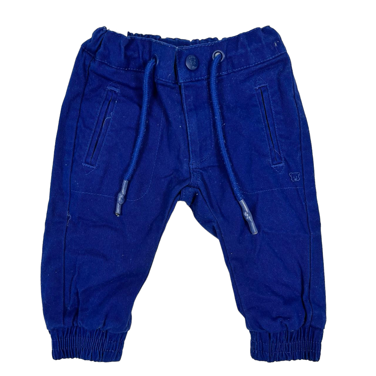 Pantalon azul con pretina ajustable con puños y bolsillo