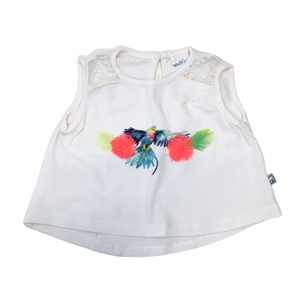 Polera Blanca Estampado Colibri