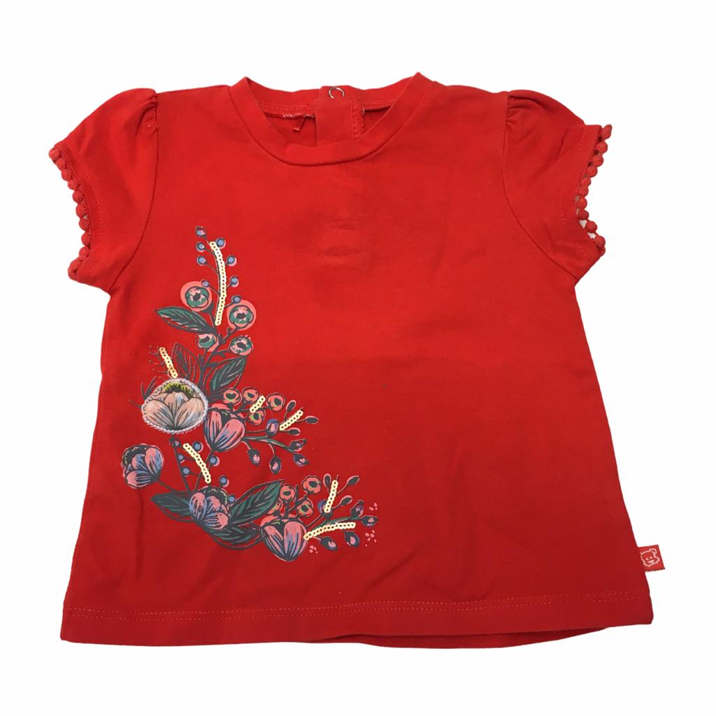 Polera Roja Estampado de Flores