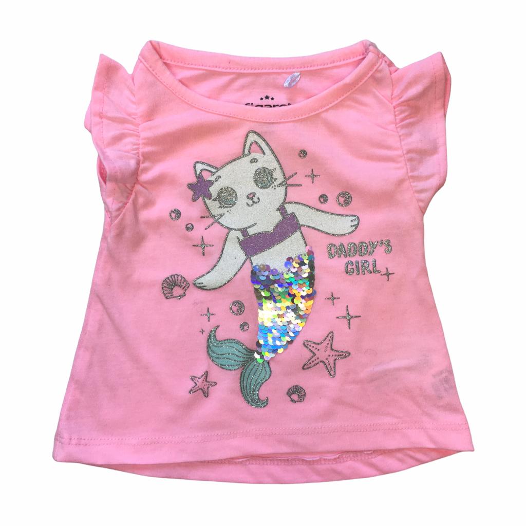 Polera Sin Mangas Rosada Diseño Gatita Sirena