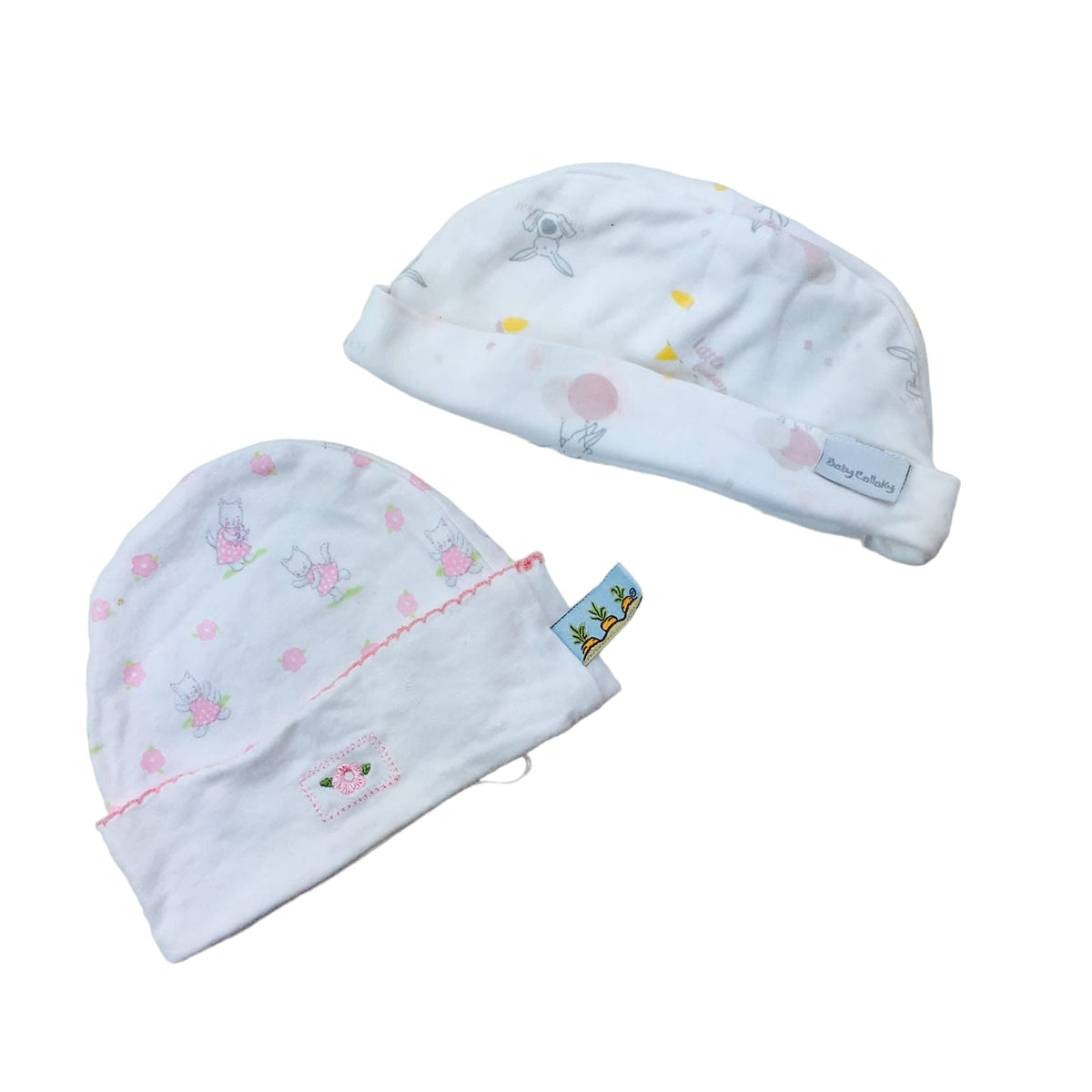 Pack de 2 gorros de algodon blanco con detalles en rosado