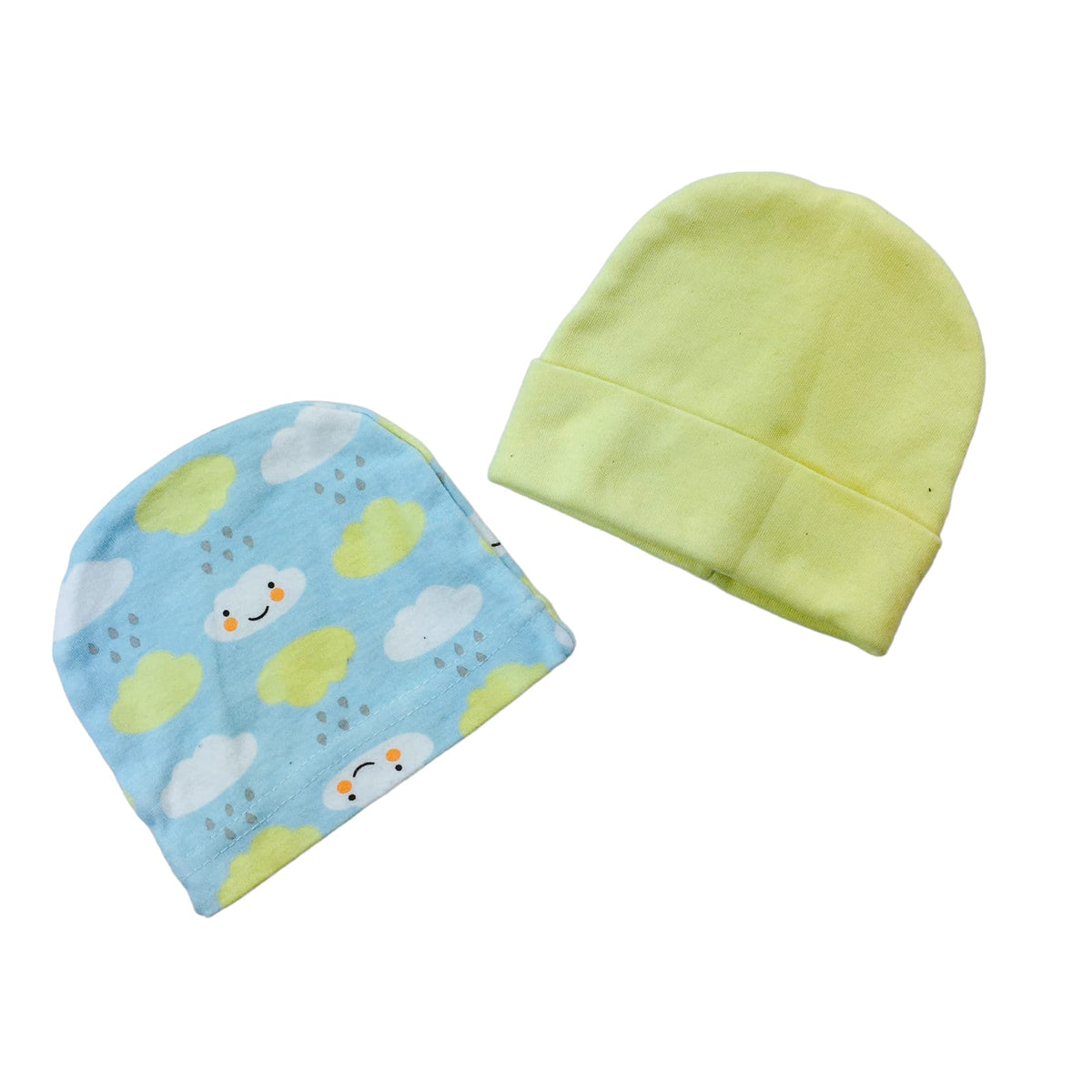 Pack de 2 gorros de algodon celeste y amarillo