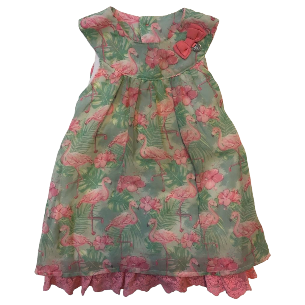 Vestido verde con diseño de Flamencos