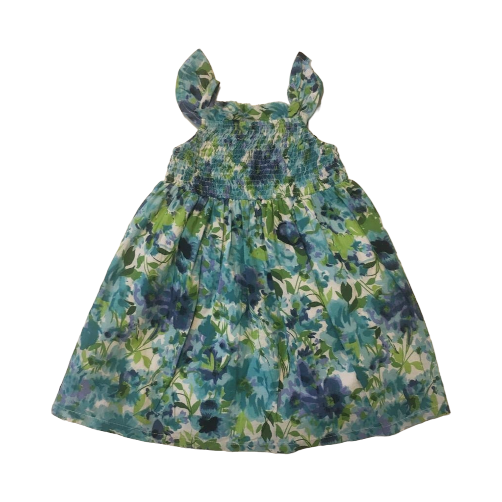 Vestido Con Flores Verde y Azul