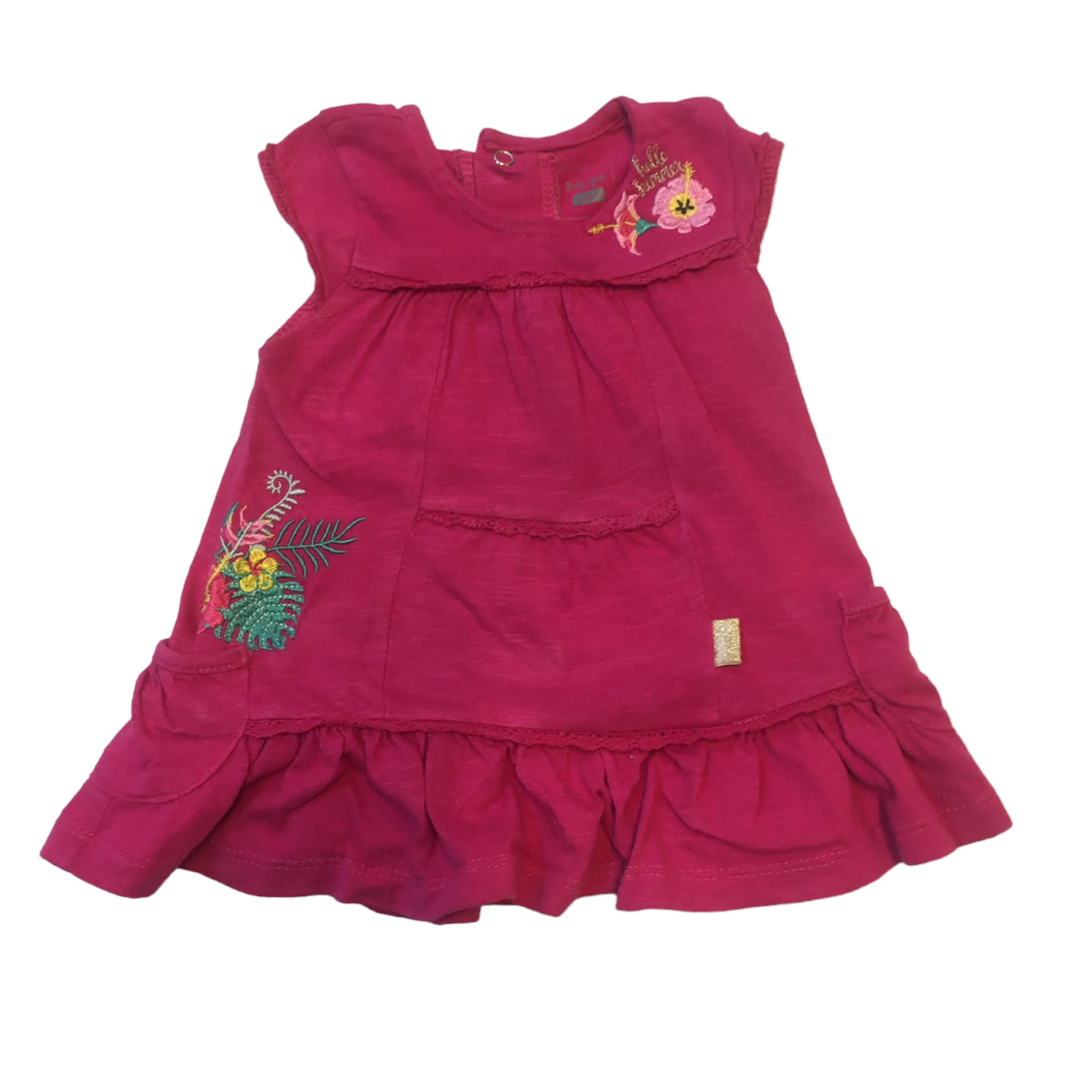 Vestido Fucsia con flores rosadas