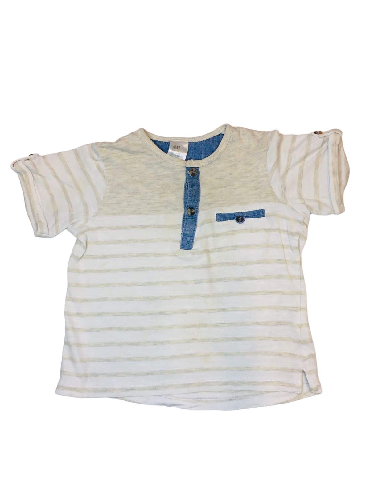 Polera manga corta beige con rayas cafe