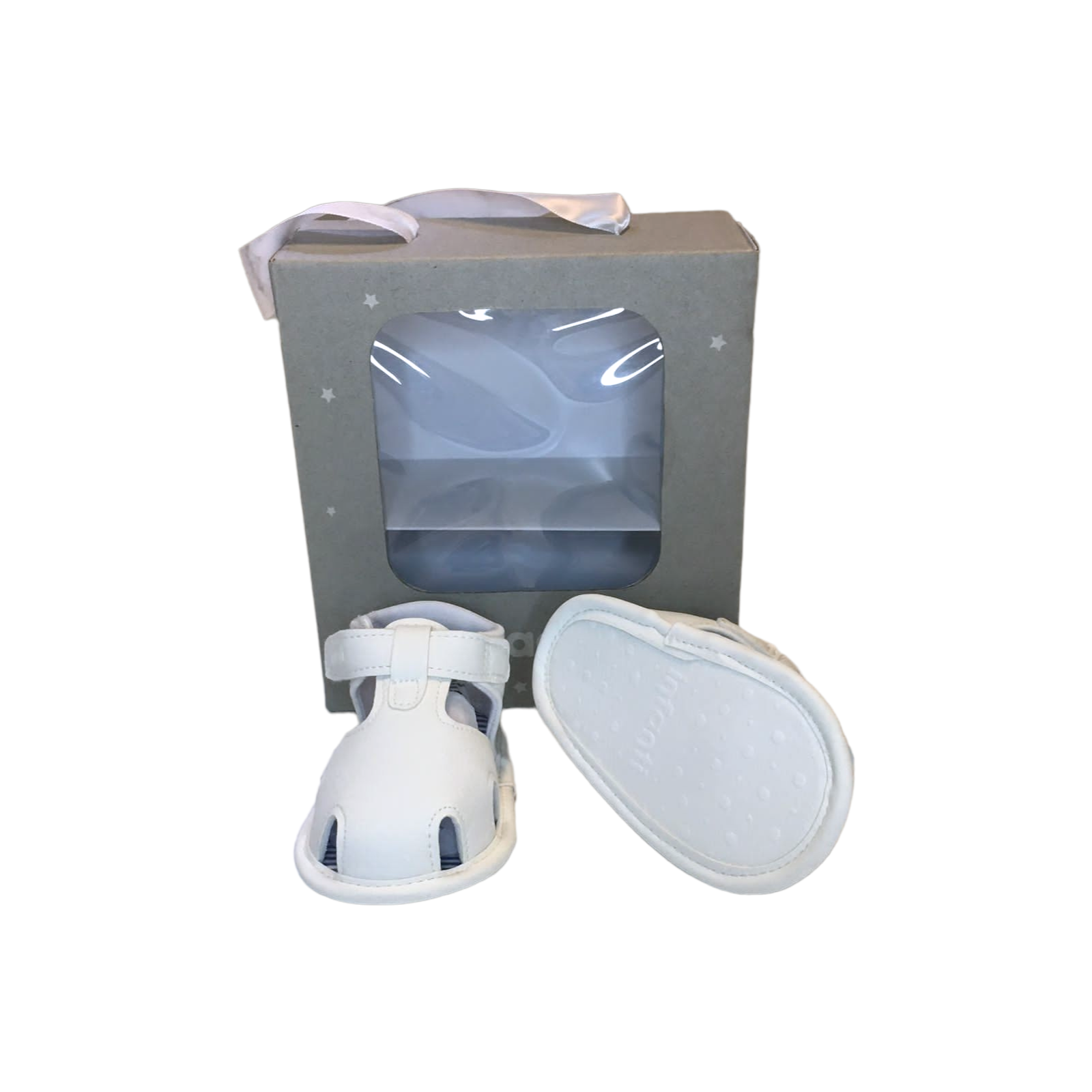 Sandalias blancas con velcro, Nuevas en su caja