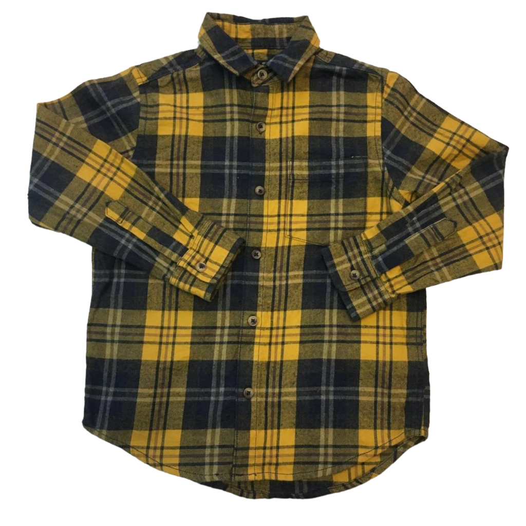 Camisa manga larga a cuadros negro y amarillo