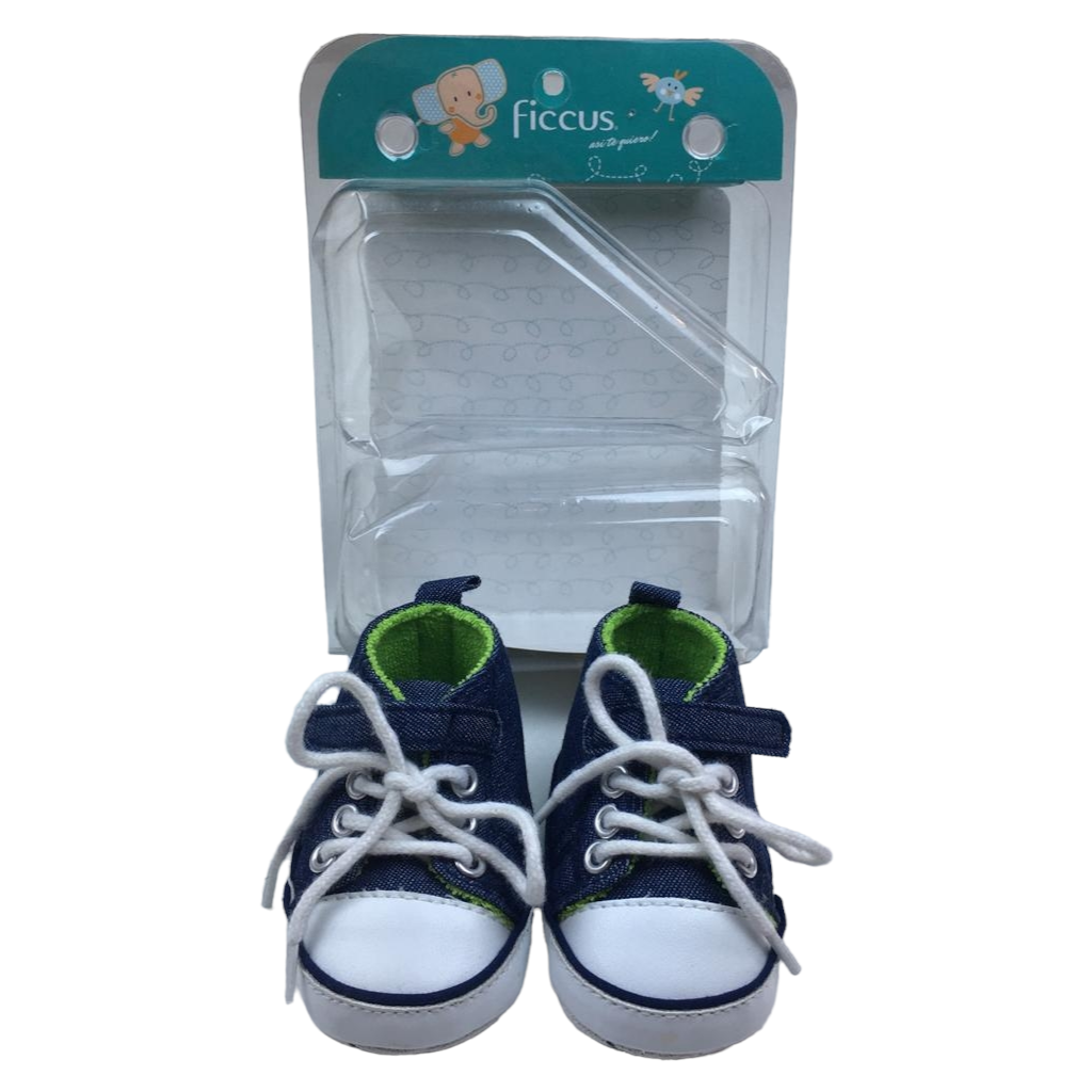 Zapatillas de mezclilla con cordones blancos y velcro,  nuevas en su caja