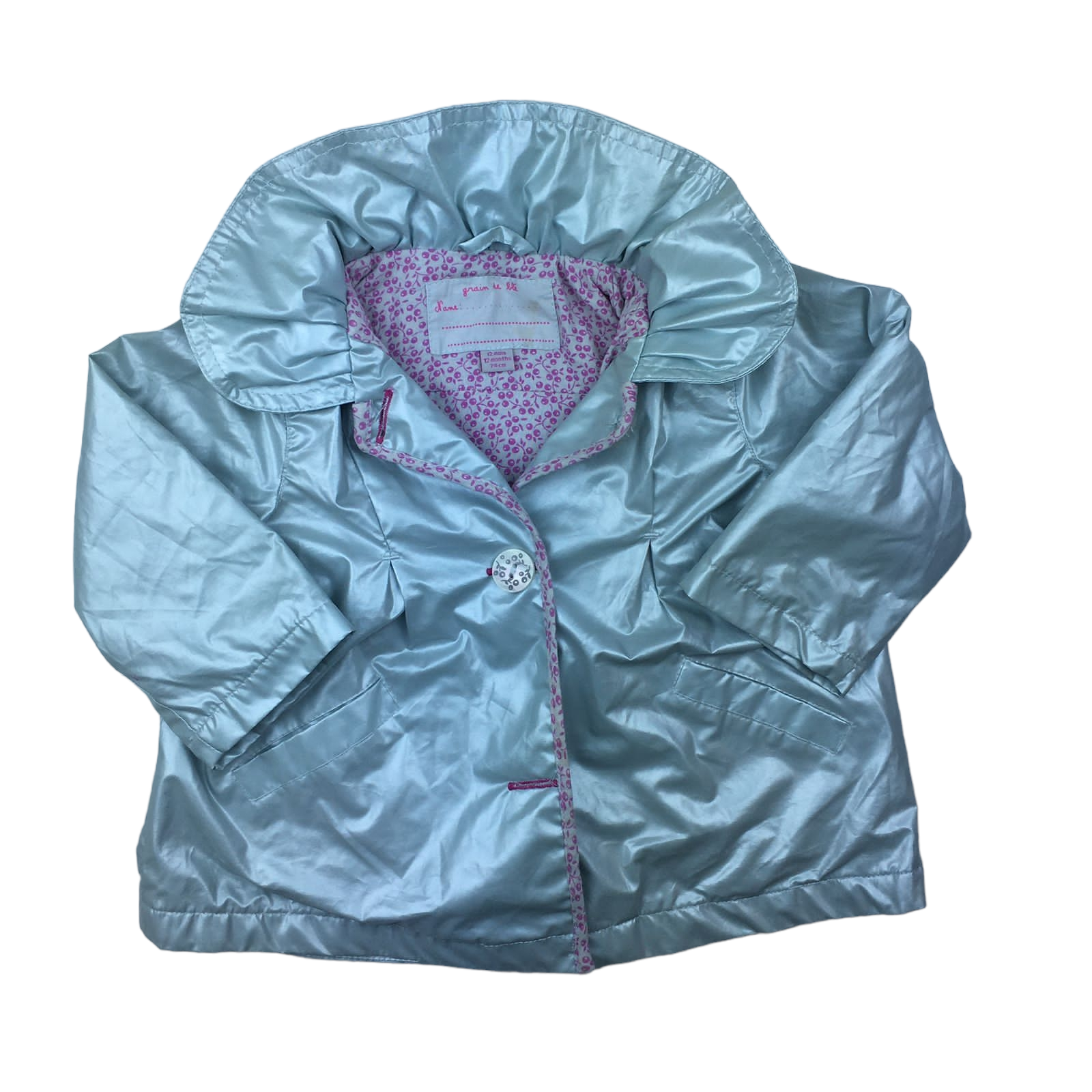 Abrigo gris metalizado con interior de algodon rosado