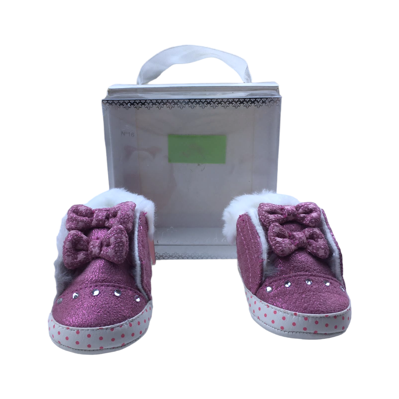 Botin rosado con lazos peludito, Nuevos en su caja