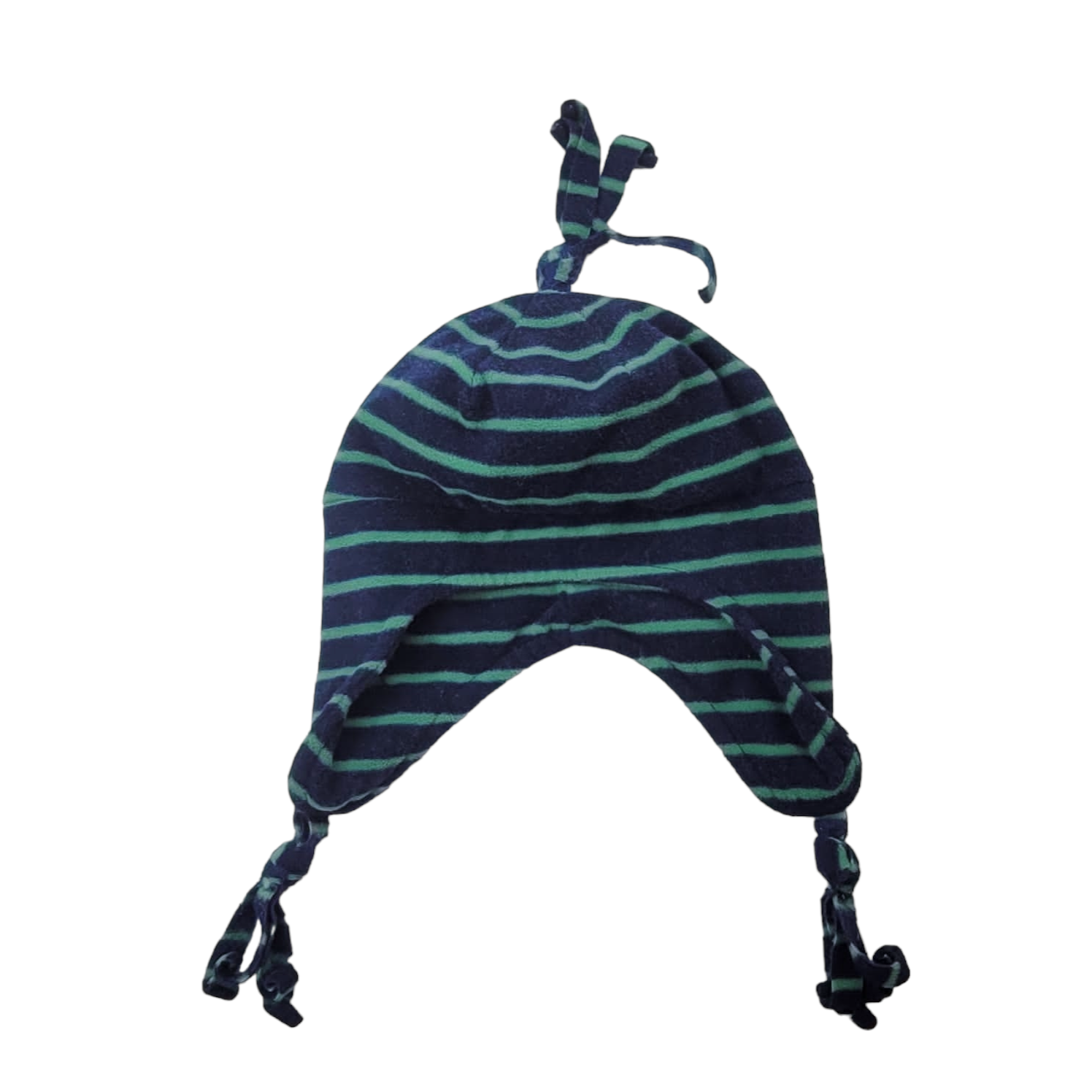 Gorro de polar azul con rayas verdes