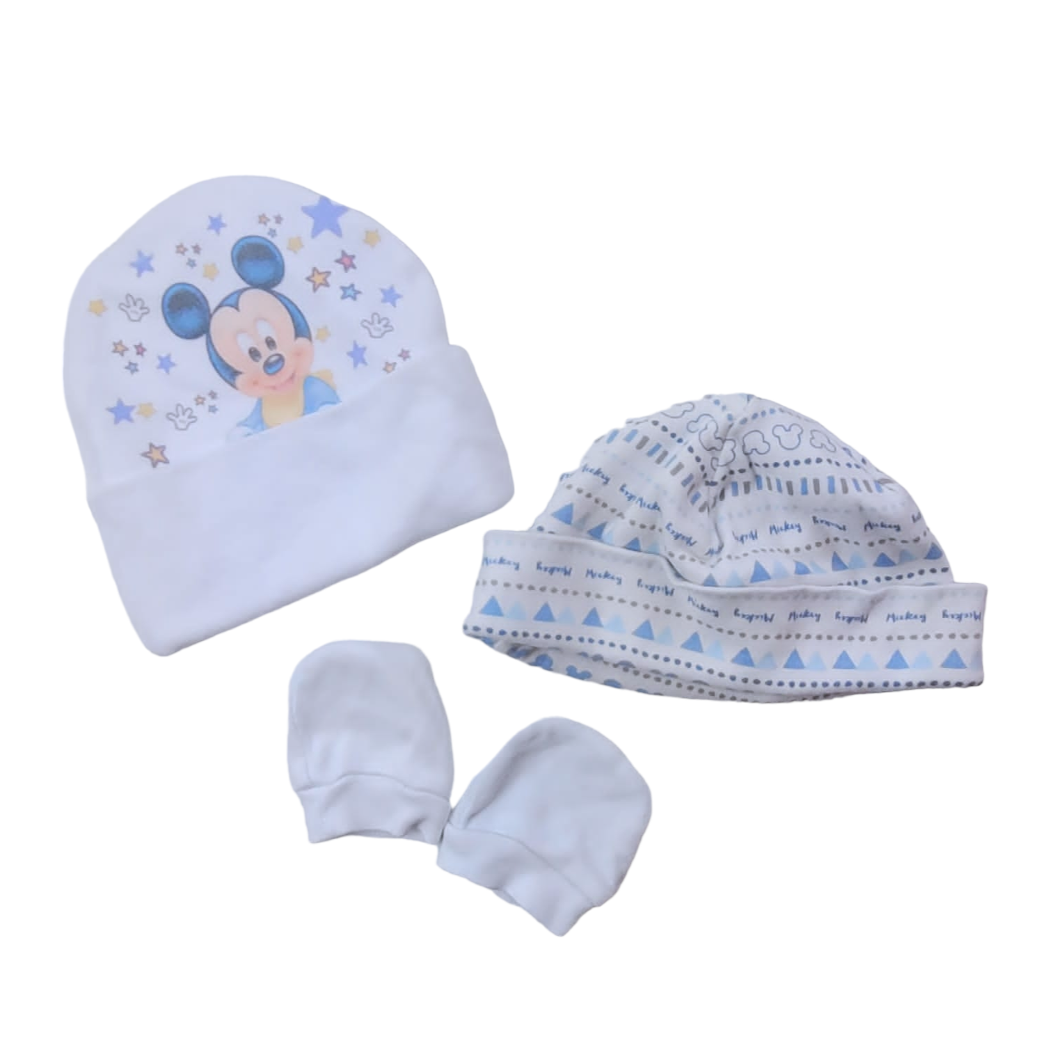 Pack de 2 Gorros de algodon y 1 par de mitones diseño Mickey