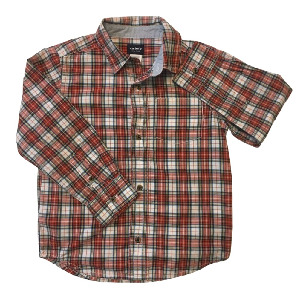 Camisa Manga Larga Carter's a cuadros rojo y blanco