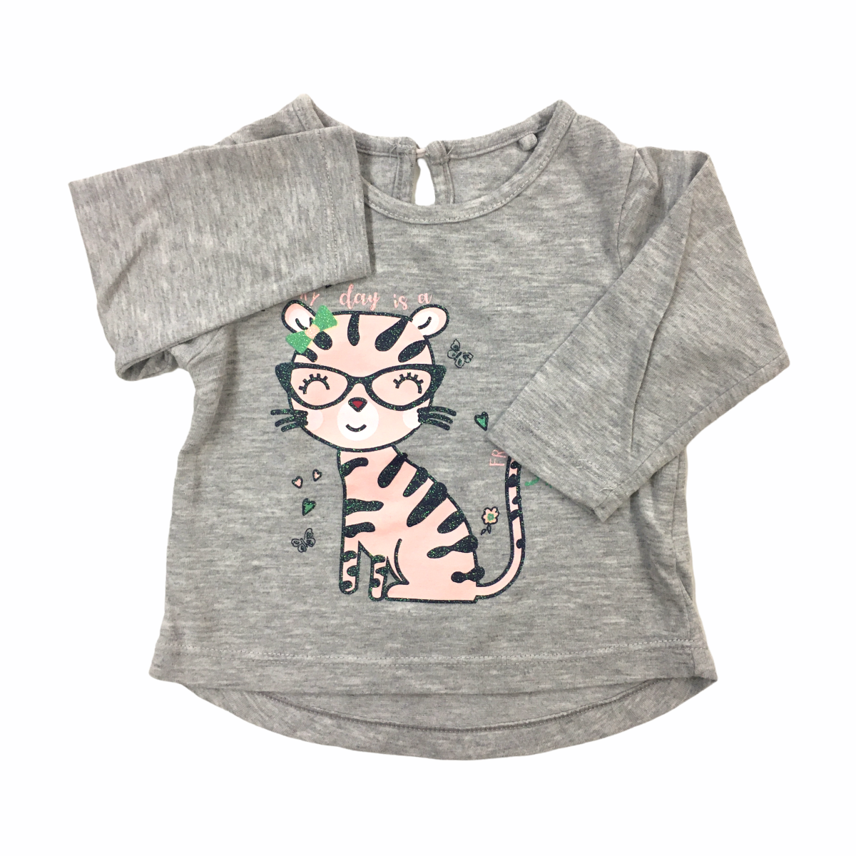 Polera Gris con Gato Rosado